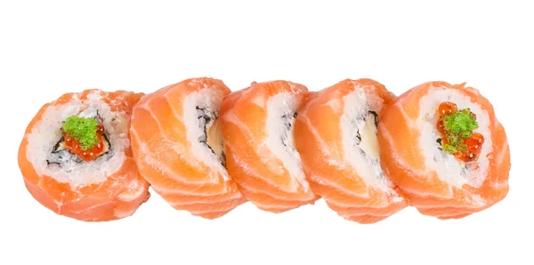 Sushi japonês comida japonesa tradicional.Rolo feito de salmão, re — Fotografia de Stock