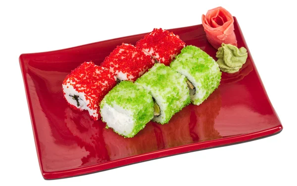 Tobiko Пряные маки суши - горячие блюда с различными типами тобико  ( — стоковое фото