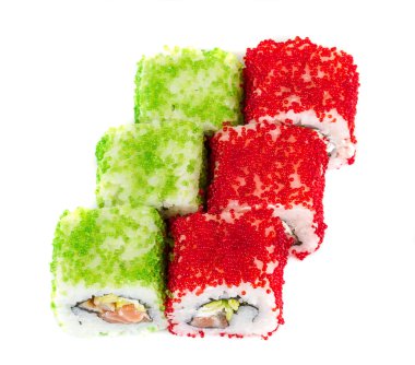 tobiko baharatlı maki sushi - sıcak rulo tobiko çeşitli tip (