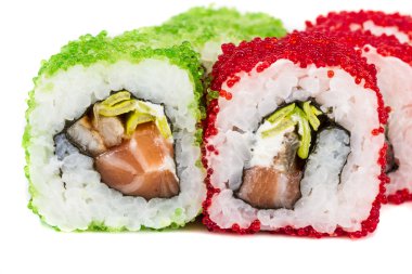 tobiko baharatlı maki sushi - sıcak rulo tobiko çeşitli tip (