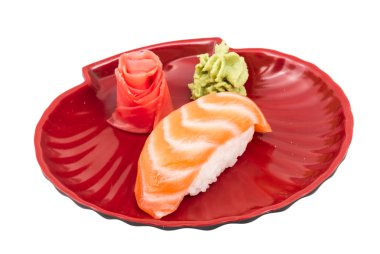 Stüdyo çekim, Japon suşi vaki beyaz backgro somon ile