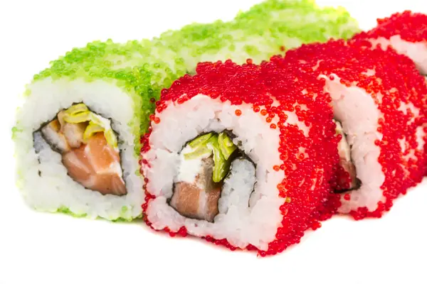 stock image Tobiko Spicy Maki Sushi - Hot Roll with various type of Tobiko (