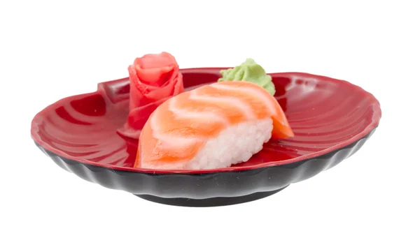 Studio skjuta av japansk sushi Vakili med lax på vit backgro — Stockfoto