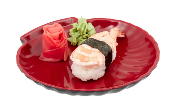 Camarão sushi closeup isolado no fundo branco — Fotografia de Stock