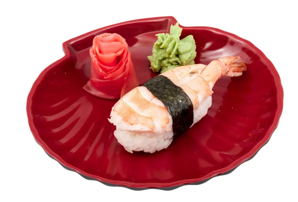 Shrimp Sushi Nahaufnahme isoliert auf weißem Hintergrund — Stockfoto