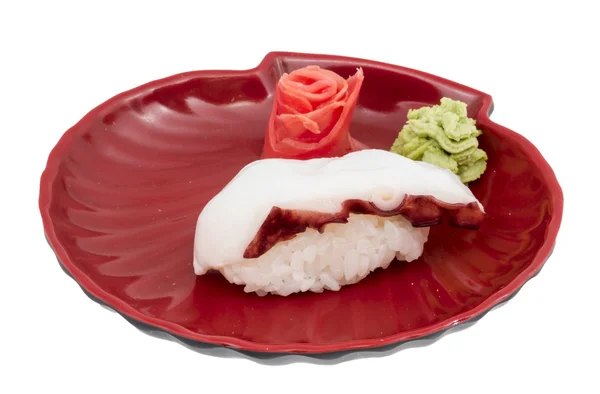 Sushi japonais avec poulpe de viande sur fond blanc — Photo