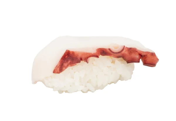 Sushi japonés con pulpo de carne sobre fondo blanco — Foto de Stock