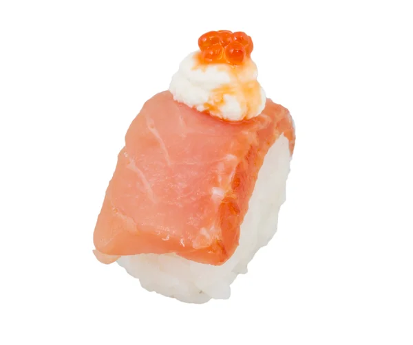 白い背景とサーモン寿司 — ストック写真