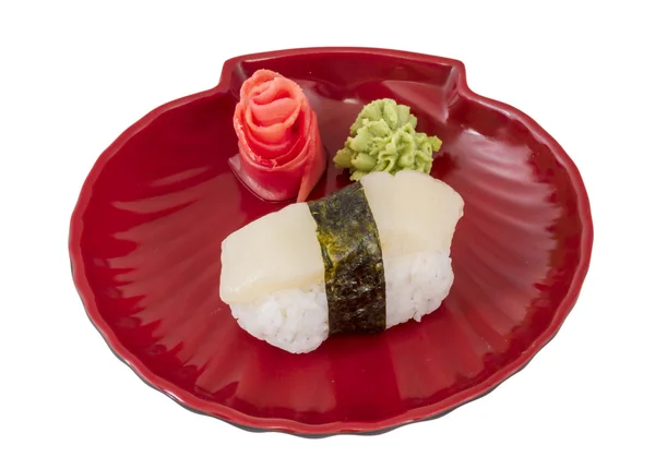 Sushi hotate with slice of scallop isolated on white background — Stock Photo, Image