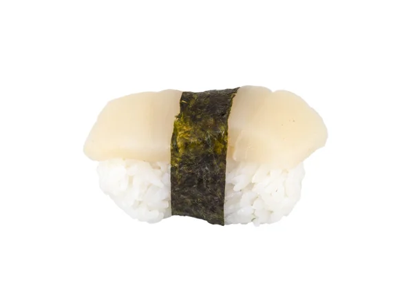 Σούσι hotate με φέτα χτένι που απομονώνονται σε λευκό φόντο — Φωτογραφία Αρχείου