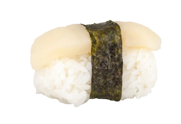 Sushi hotate con fetta di capesante isolata su sfondo bianco — Foto Stock