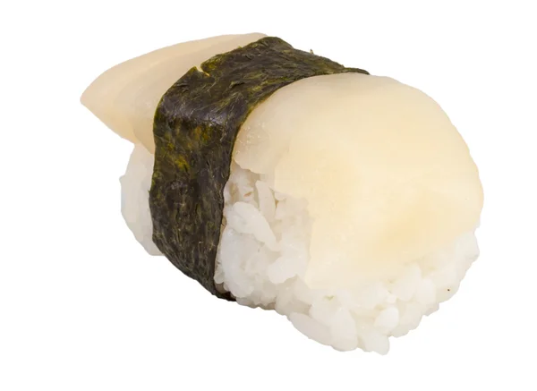 Sushi quente com fatia de vieira isolada no fundo branco — Fotografia de Stock