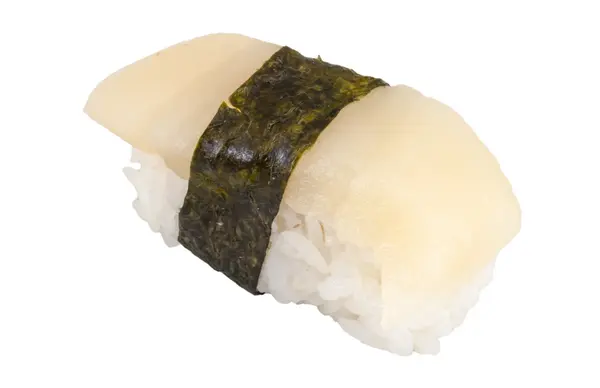 Sushi hotate szelet fésűkagyló elszigetelt fehér background — Stock Fotó