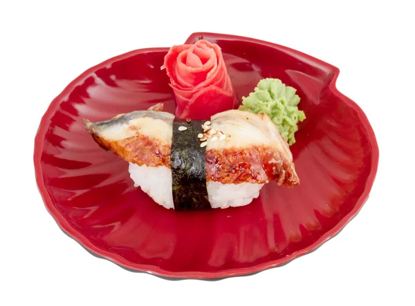 Ål sushi. isolerade över vita. — Stockfoto