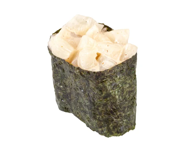 El sushi de especias se calienta con rebanadas salpicadas de vieira aisladas en whi —  Fotos de Stock