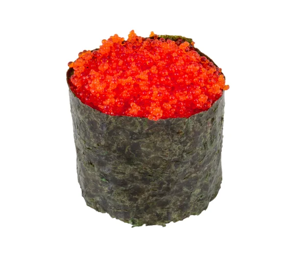 Sushi com caviar de peixe modificado isolado sobre fundo branco — Fotografia de Stock