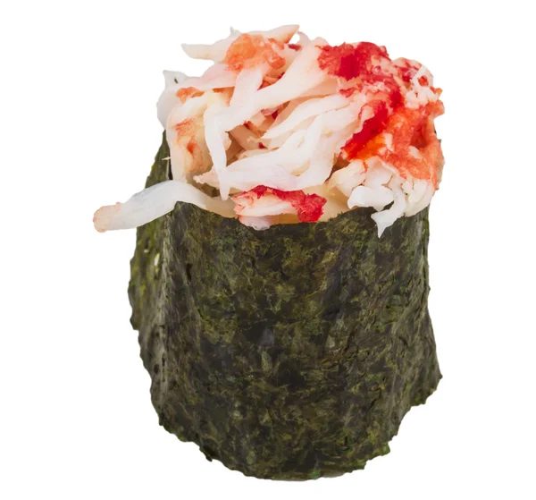 Sushi kani con rodajas salpicadas de camarones de cangrejo aislados en blanco b — Foto de Stock