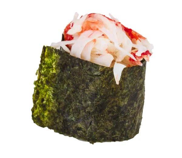 Sushi kani con rodajas salpicadas de camarones de cangrejo aislados en blanco b — Foto de Stock