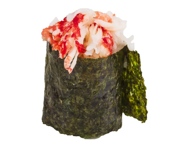 Sushi kani con rodajas salpicadas de camarones de cangrejo aislados en blanco b —  Fotos de Stock