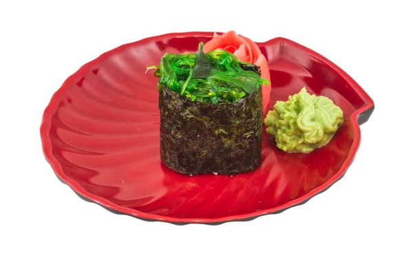 Japanese fresh maki sushi with green seaweed Chuka — Stock Photo, Image