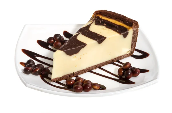 stock image Cheesecake with chocolate sauce