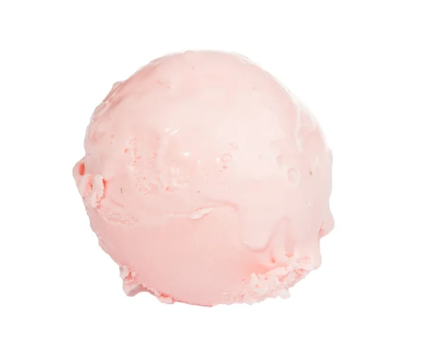 stock image Scoop of strawberry ice cream from top on white background