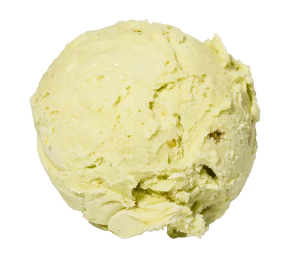 Scoop of pistachio ice cream from top on white background — Stock Photo, Image