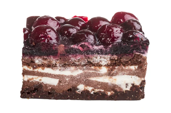 Čokoládový dort s třešní na bílém pozadí — Stock fotografie