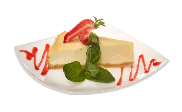 A piece of strawberry cheesecake on whit — Stock Photo, Image
