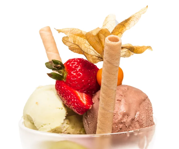Yogurt and chocolate ice cream in a bowl close up — Stock Photo, Image