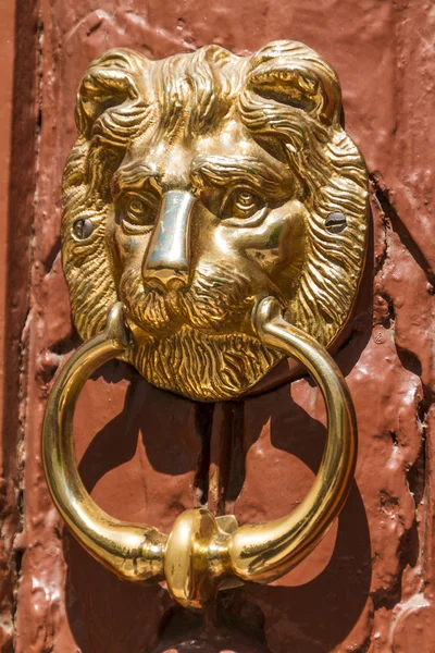 Golpeador de cabeza de león encontrado en una puerta de una mansión clásica en Budap —  Fotos de Stock