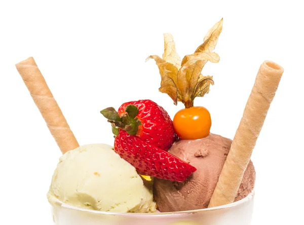 Yogurt and chocolate ice cream in a bowl close up Stock Picture