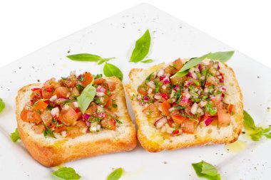 Bruschetta (İtalyan kızarmış sarımsaklı ekmek) domates ile