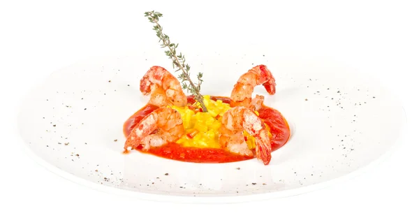 stock image Plate of Shrimps Risotto garnished with fresh parsley and Parmes