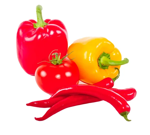 Tomate, pimenta e pimenta — Fotografia de Stock
