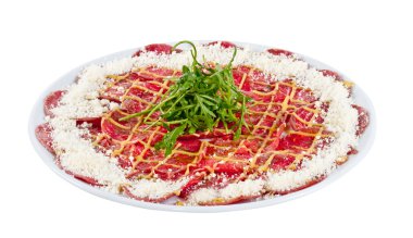 Et (biftek) ile Parmesan peyniri ve ruccola Carpaccio