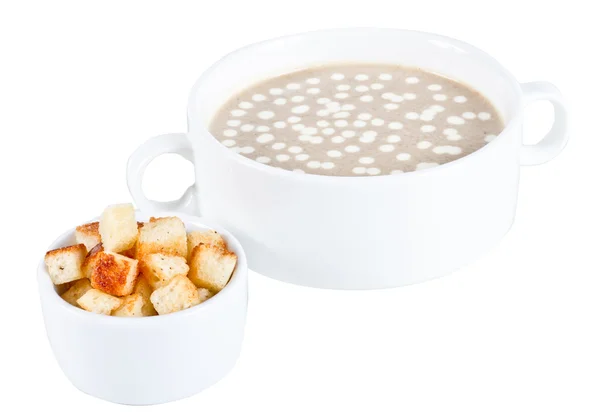クルトンとキノコのスープ — ストック写真