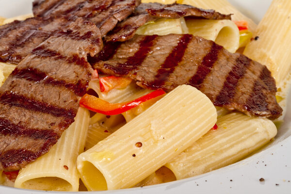 Rigatoni pasta with a beef and sauce