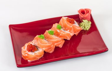 Japon suşi geleneksel Japon food.roll somon, yeniden yaptı.