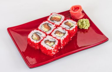 tobiko baharatlı maki sushi - sıcak rulo tobiko çeşitli tip (