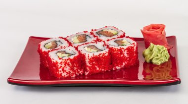 tobiko baharatlı maki sushi - sıcak rulo tobiko çeşitli tip (