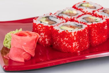 tobiko baharatlı maki sushi - sıcak rulo tobiko çeşitli tip (