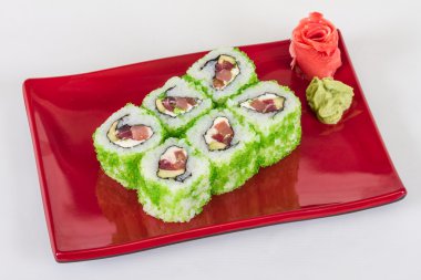 tobiko baharatlı maki sushi - sıcak rulo tobiko çeşitli tip (