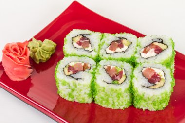 tobiko baharatlı maki sushi - sıcak rulo tobiko çeşitli tip (