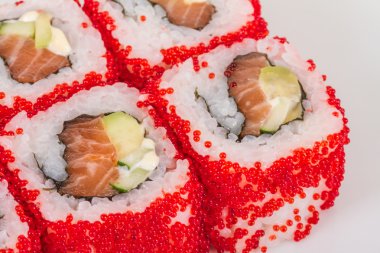 tobiko baharatlı maki sushi - sıcak rulo tobiko çeşitli tip (