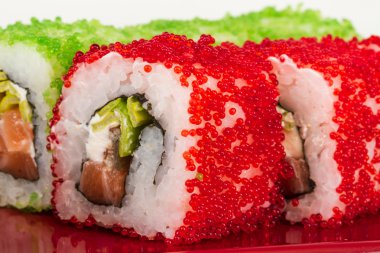 tobiko baharatlı maki sushi - sıcak rulo tobiko çeşitli tip (