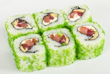 tobiko baharatlı maki sushi - sıcak rulo tobiko çeşitli tip (