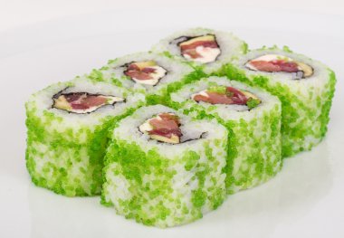 tobiko baharatlı maki sushi - sıcak rulo tobiko çeşitli tip (