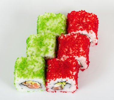 tobiko baharatlı maki sushi - sıcak rulo tobiko çeşitli tip (