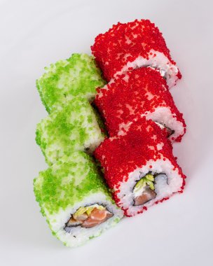 tobiko baharatlı maki sushi - sıcak rulo tobiko çeşitli tip (